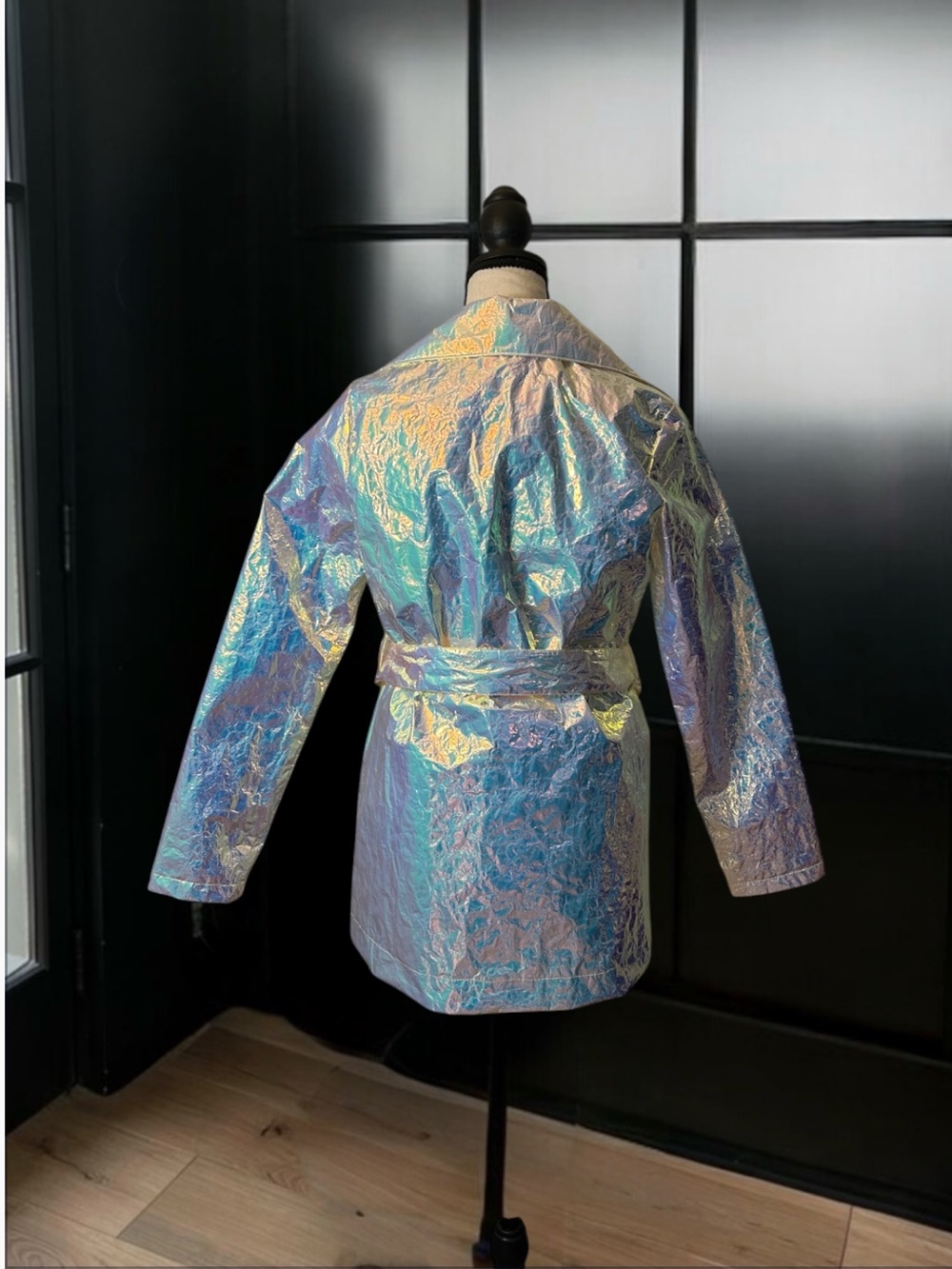 Current Mood Iridescent Holographic Unicorn Crinkle-Textured Jacket Belted Small - Picture 2 of 16